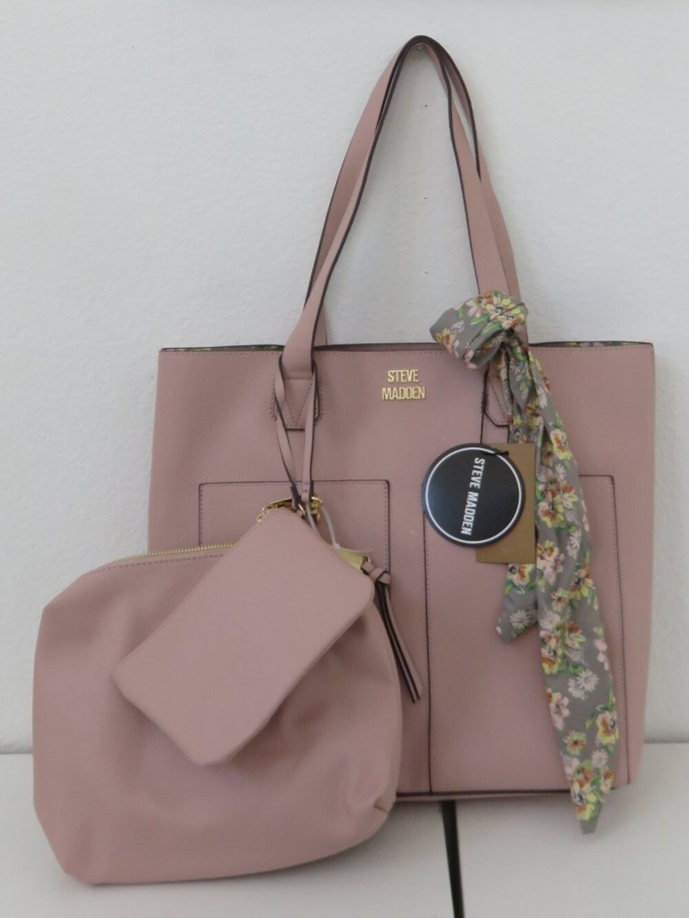 Steve Madden 3 Piece Tote Bag + scarf Set - Pink